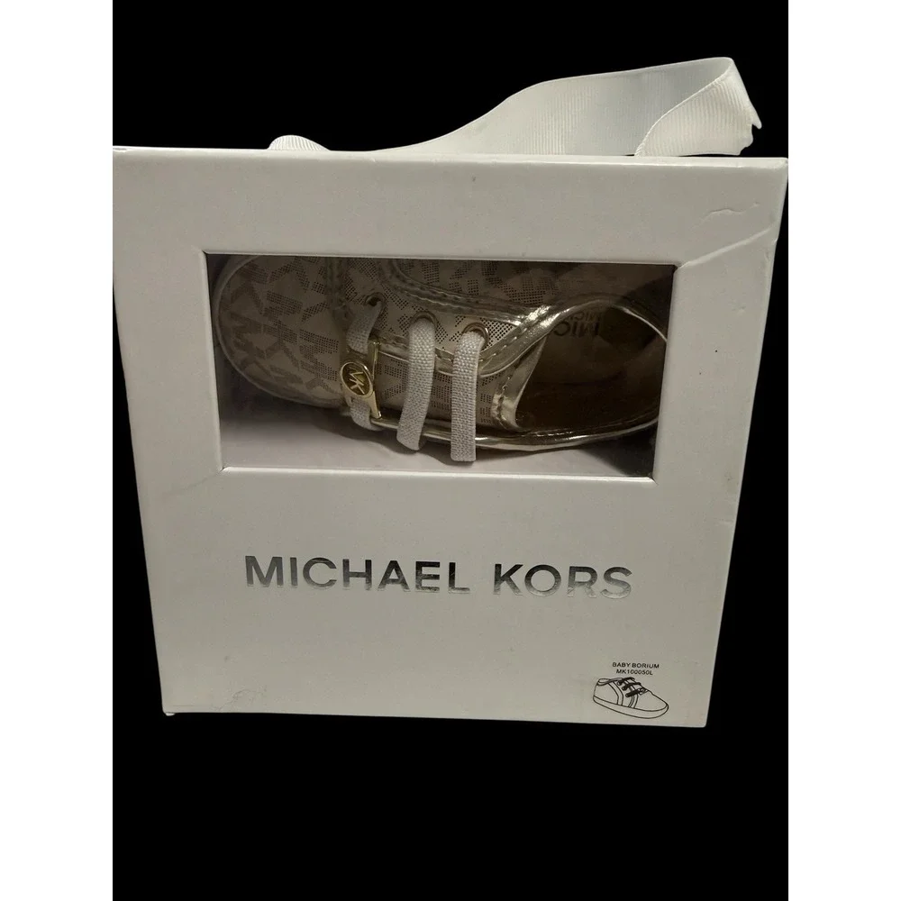 Michael Kors Baby Borium Vanilla US Size 4 Crib Shoes MK Signature In Orig Box